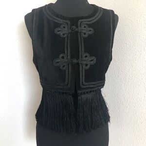 Black Velvet Cropped Vest, Decorative Braiding & Fringe, Size 6/8
